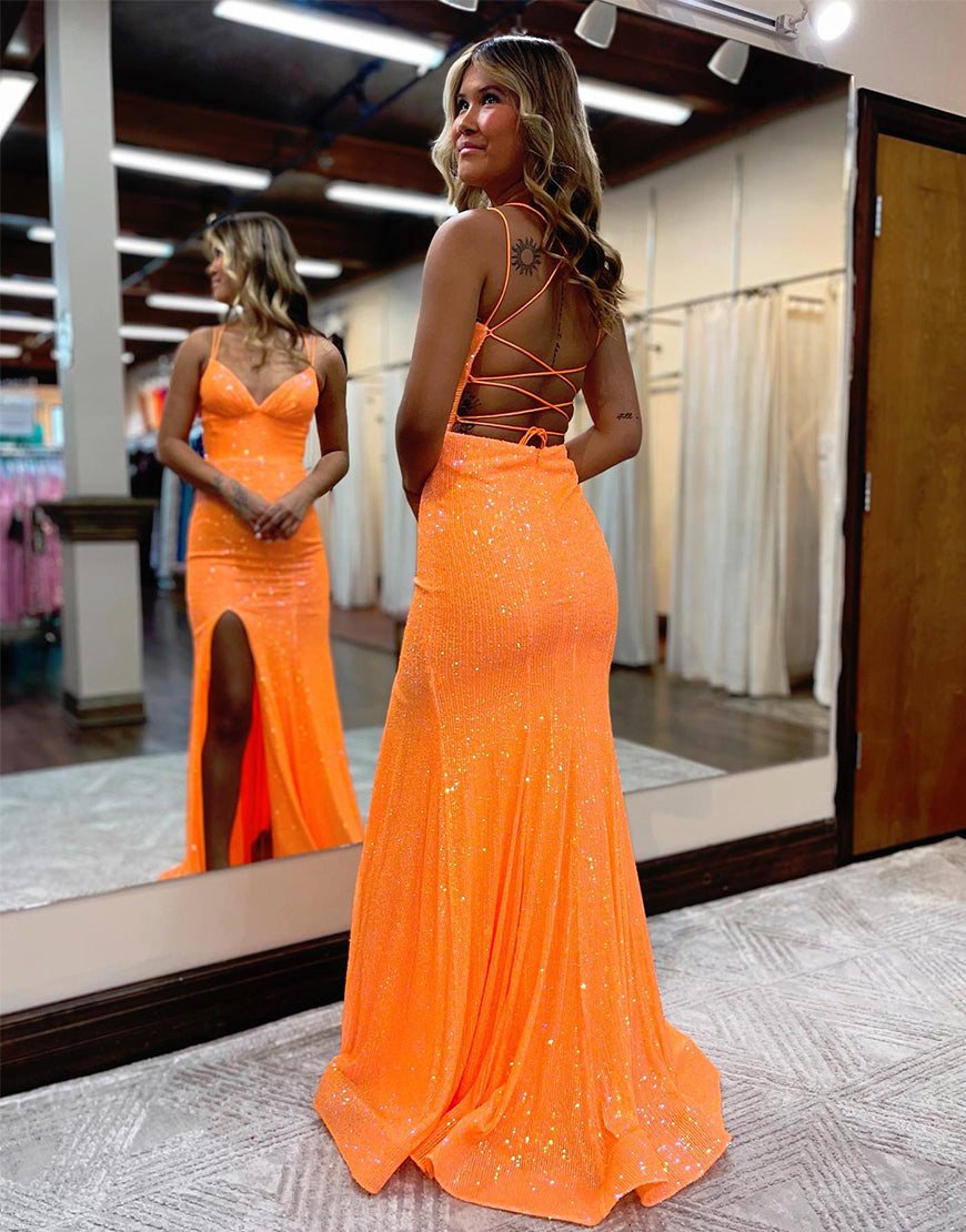 Dressself Sparking Tight Long Slit Prom Dress Lace Up Back Evening Dress Dressself Sparking Tight Long Slit Prom Dress Lace Up Back Evening Dress