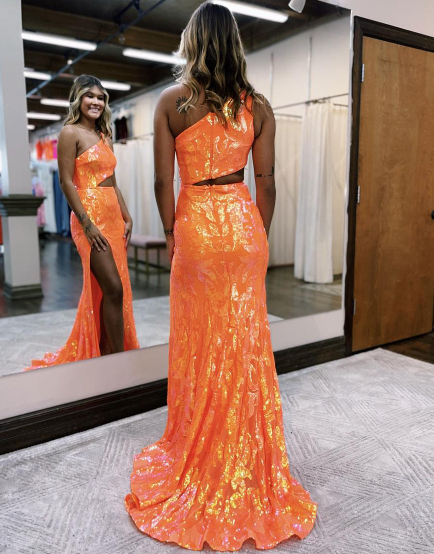 Dressself One Shoulder Side Slit Sexy Long Orange Prom Dress Dressself One Shoulder Side Slit Sexy Long Orange Prom Dress