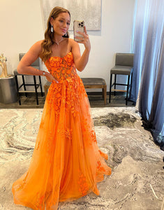 Orange Appliques Sweetheart Prom Dress