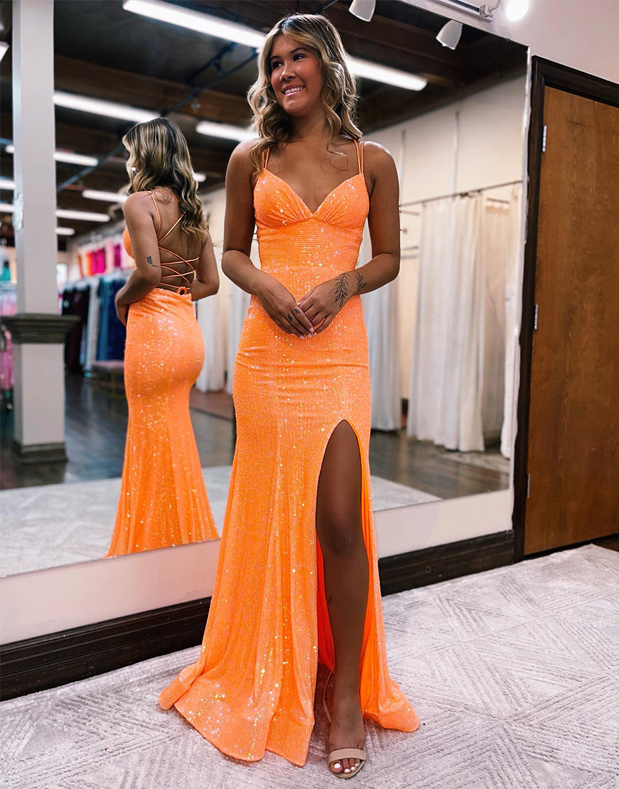 Dressself Sparking Tight Long Slit Prom Dress Lace Up Back Evening Dress Dressself Sparking Tight Long Slit Prom Dress Lace Up Back Evening Dress
