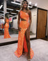 One Shoulder Side Slit Orange Prom Dress