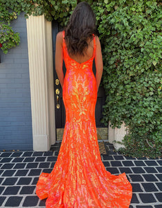 Unique Mermaid Orange Prom Dress
