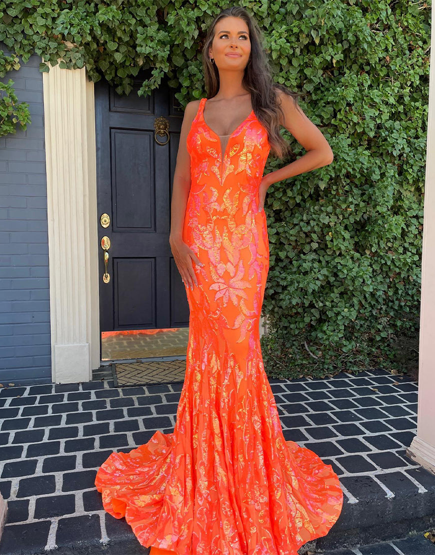 Dressself Unique Mermaid Orange Prom Dress Long Corset Formal Dresses Dressself Unique Mermaid Orange Prom Dress Long Corset Formal Dresses
