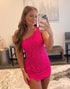 Glitter One Shoulder Beaded Tight Homecoming Dress