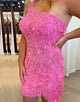 One Shoulder Pink Lace Plus Size Homecoming Dress