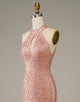 Pink Beading Mermaid Prom Dress