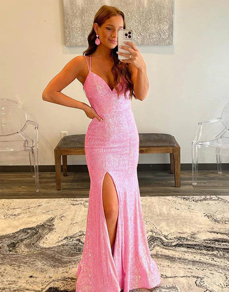 Dressself Sparking Tight Long Slit Prom Dress Lace Up Back Evening Dress Dressself Sparking Tight Long Slit Prom Dress Lace Up Back Evening Dress