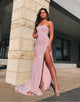 Strapless Tight Pink Prom Dress with Split