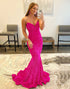 Hot Pink Sweetheart Mermaid Sequins Prom Dress