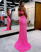 Hot Pink Long Slit Prom Dress