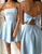 A-Line Spaghetti Straps Short Blue Satin Homecoming Dress