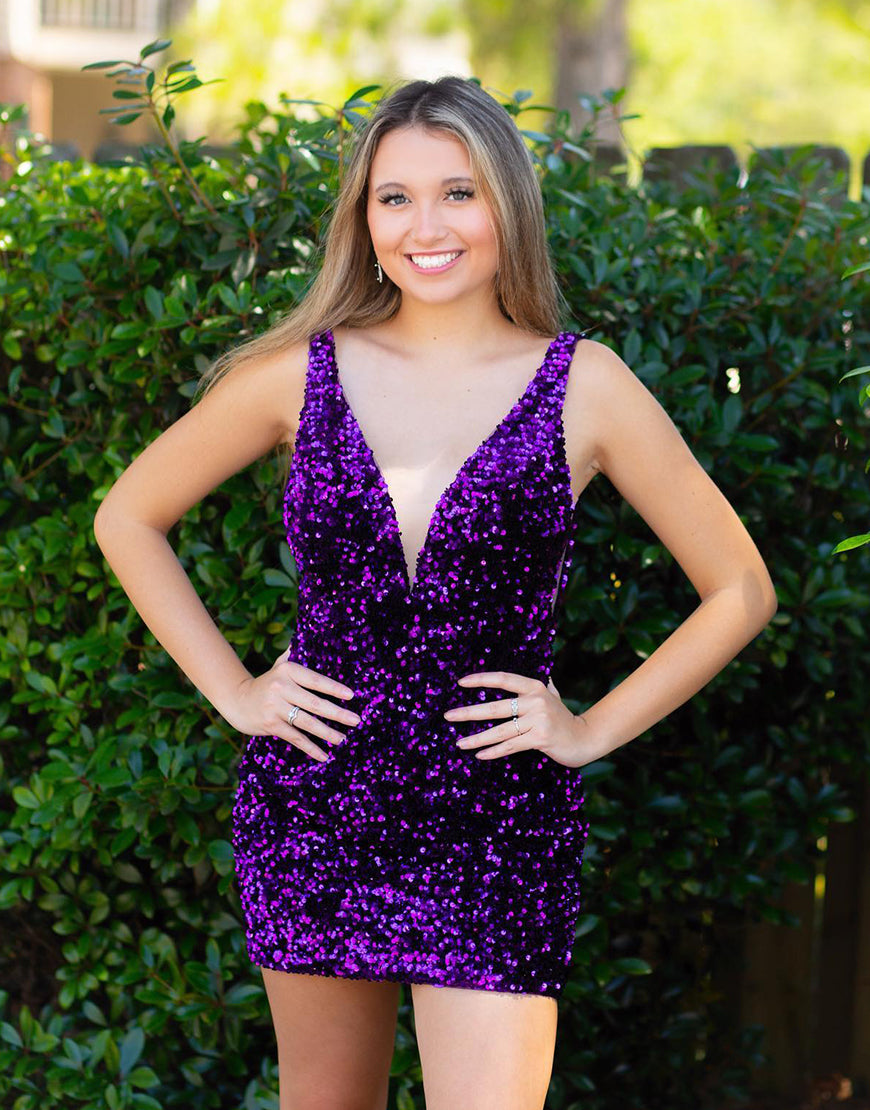 Dressself Purple Short Sequin Tight Mini Homecoming Dress Dressself Purple Short Sequin Tight Mini Homecoming Dress
