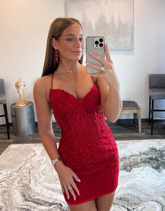 Lace Tight Mini Red Homecoming Dress