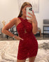Halter Red Backless Sequins Short Homecoming Dress
