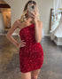 One Shoulder Sequin Red Homecoming Dress