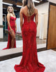 Long High Split Red Prom Dress
