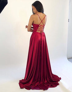 Satin Long Dark Red Prom Dress