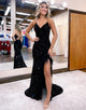 Sequin Side Slit Prom Dress with Feather