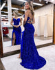 Sequin Side Slit Prom Dress with Feather