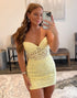 Yellow Corset Sweetheart Appliqued Mini Homecoming Dress