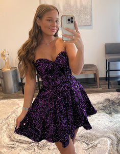 Sweetheart Purple Homecoming Dress with Sequins