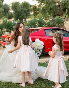 Short Pink Flower Girl Dress with Bow