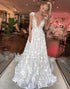 A-Line V-Neck Cap Sleeves Wedding Dress with Sweep Train