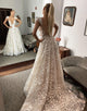 A-Line V-Neck Cap Sleeves Wedding Dress with Sweep Train