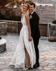 Deep V-neck Satin Wedding Dress with Split