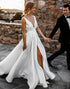 Deep V-neck Satin Wedding Dress with Split